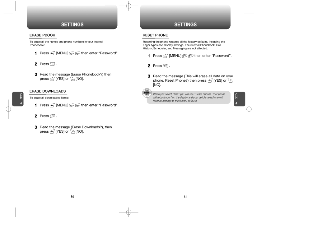 UTStarcom CDM-8615 manual Erase Pbook, Erase Downloads, Reset Phone 