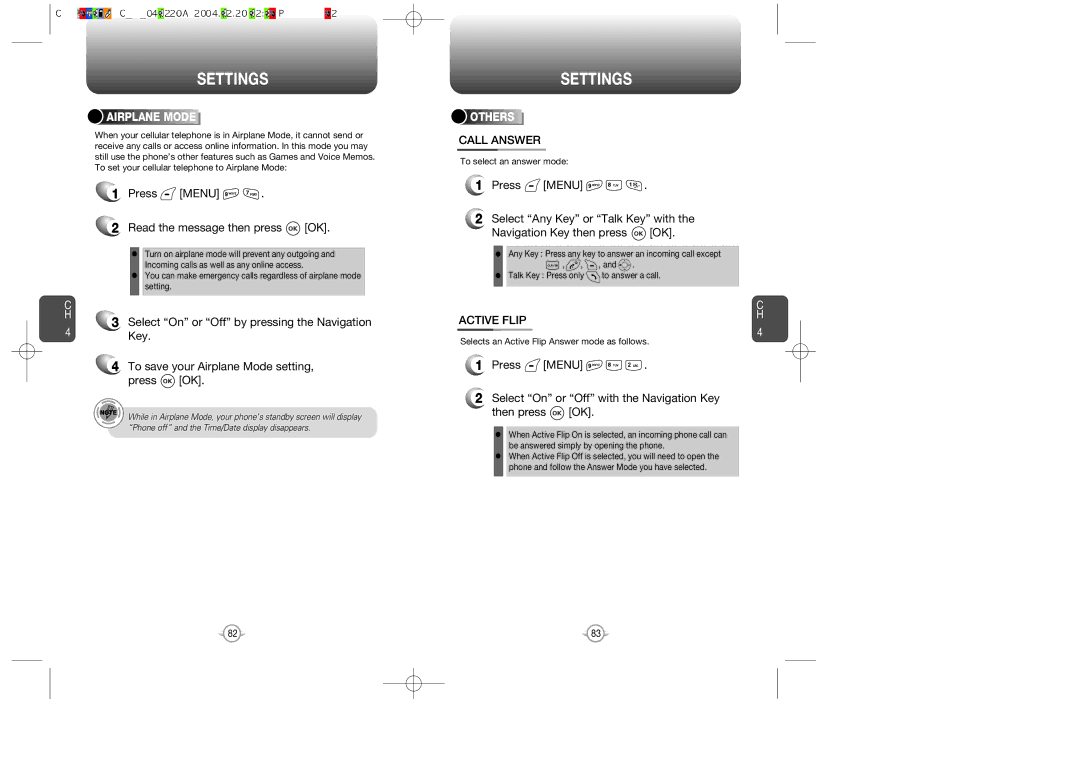 UTStarcom CDM-8615 manual Call Answer, Active Flip, Key To save your Airplane Mode setting Press OK 