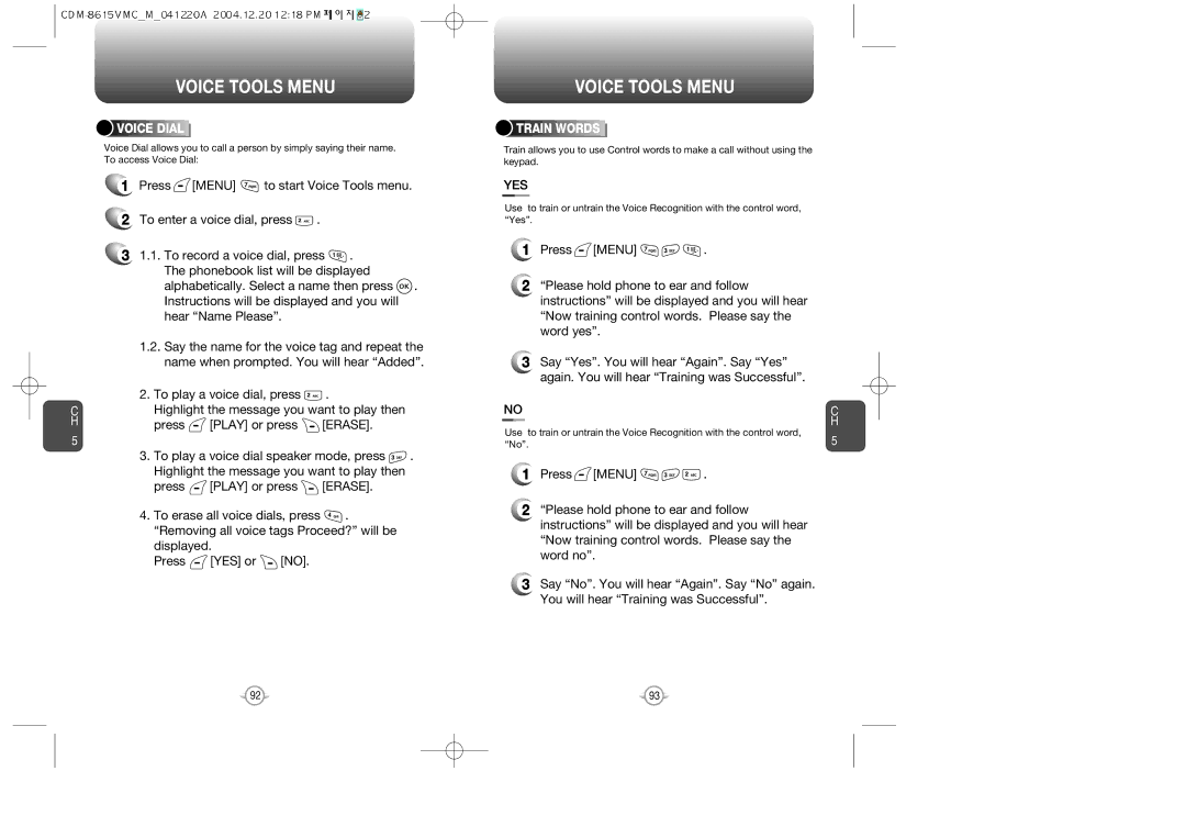 UTStarcom CDM-8615 manual Yes, Voice Dial, Train Words 