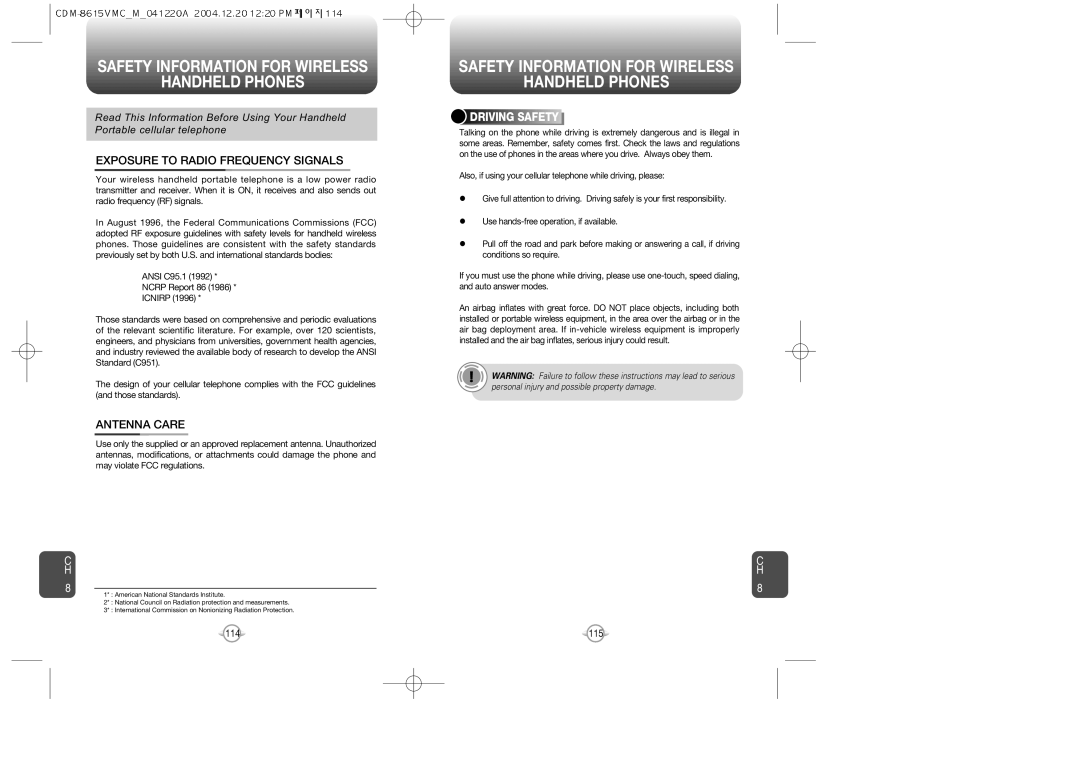 UTStarcom CDM-8615 Safety Information for Wireless Handheld Phones, Exposure to Radio Frequency Signals, Antenna Care 