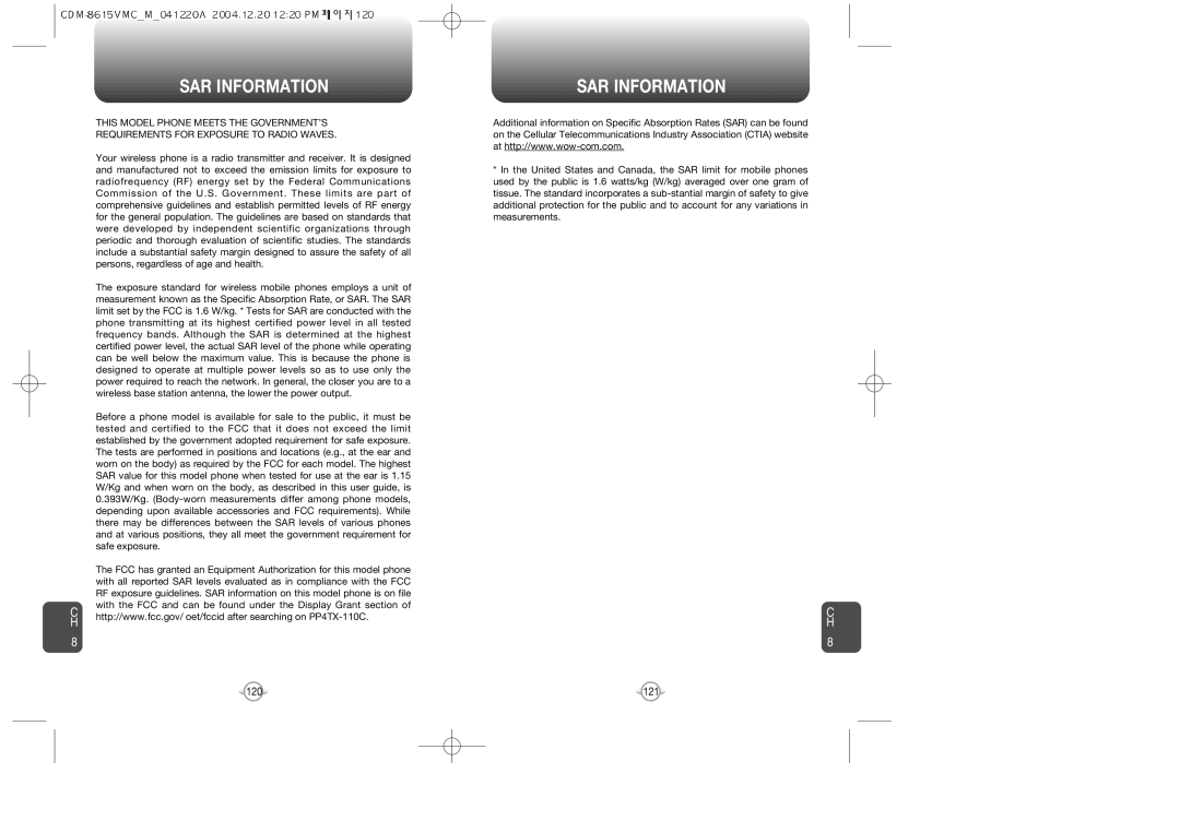 UTStarcom CDM-8615 manual SAR Information 