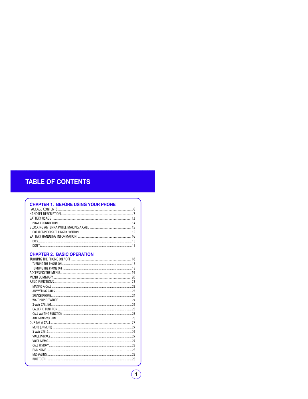 UTStarcom CDM1450 manual Table of Contents 