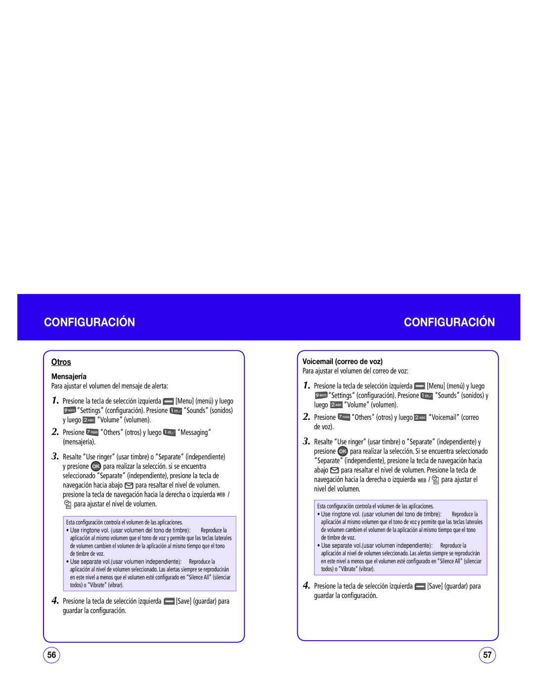 UTStarcom CDM1450 manual Otros, Mensajería, Voicemail correo de voz, Para ajustar el volumen del correo de voz 