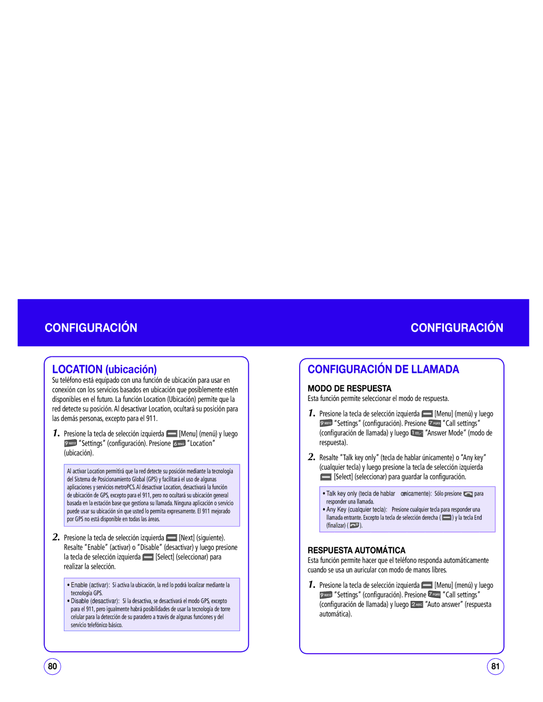 UTStarcom CDM1450 manual Configuración DE Llamada, Modo DE Respuesta, Respuesta Automática 