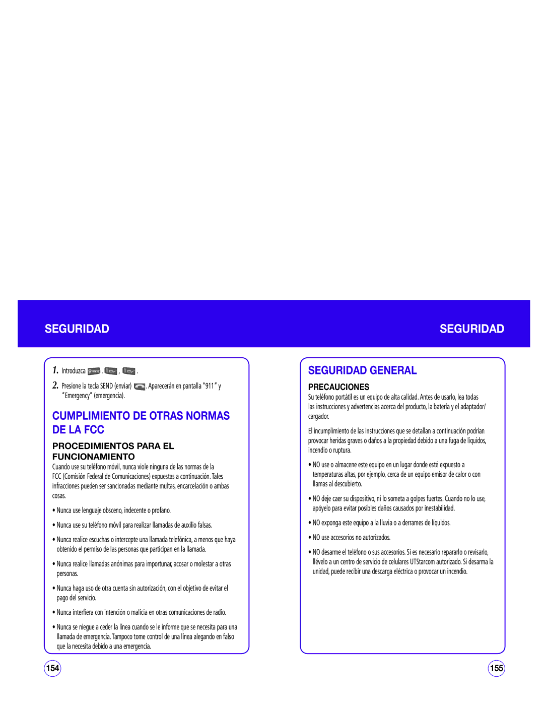 UTStarcom CDM1450 manual Cumplimiento DE Otras Normas DE LA FCC, Seguridad General, Procedimientos Para EL Funcionamiento 