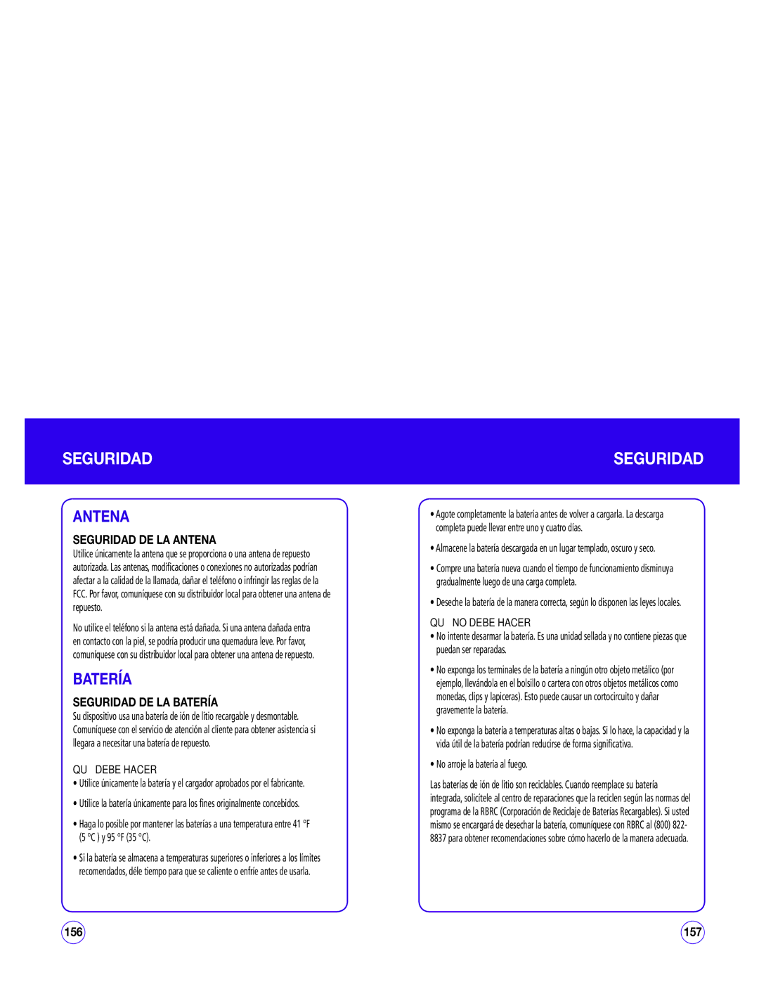 UTStarcom CDM1450 manual Seguridad DE LA Antena, Seguridad DE LA Batería 