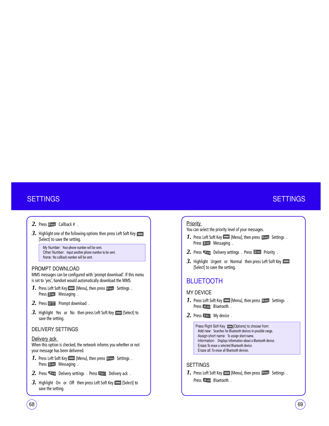 UTStarcom CDM1450 manual Prompt Download, Delivery Settings, MY Device 