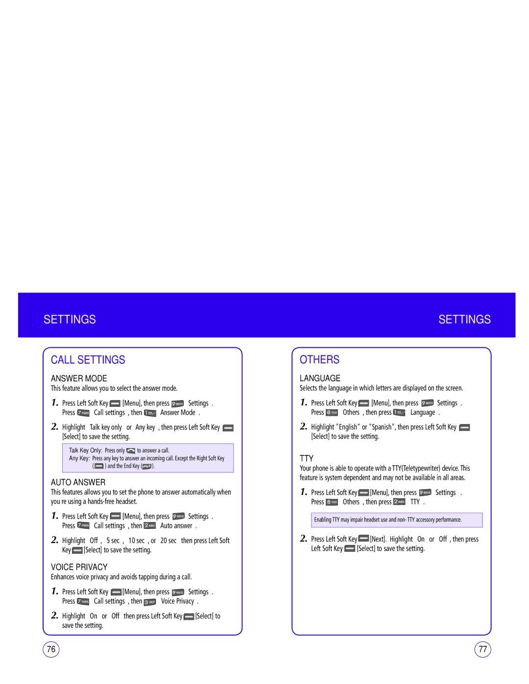 UTStarcom CDM1450 manual Call Settings, Others 