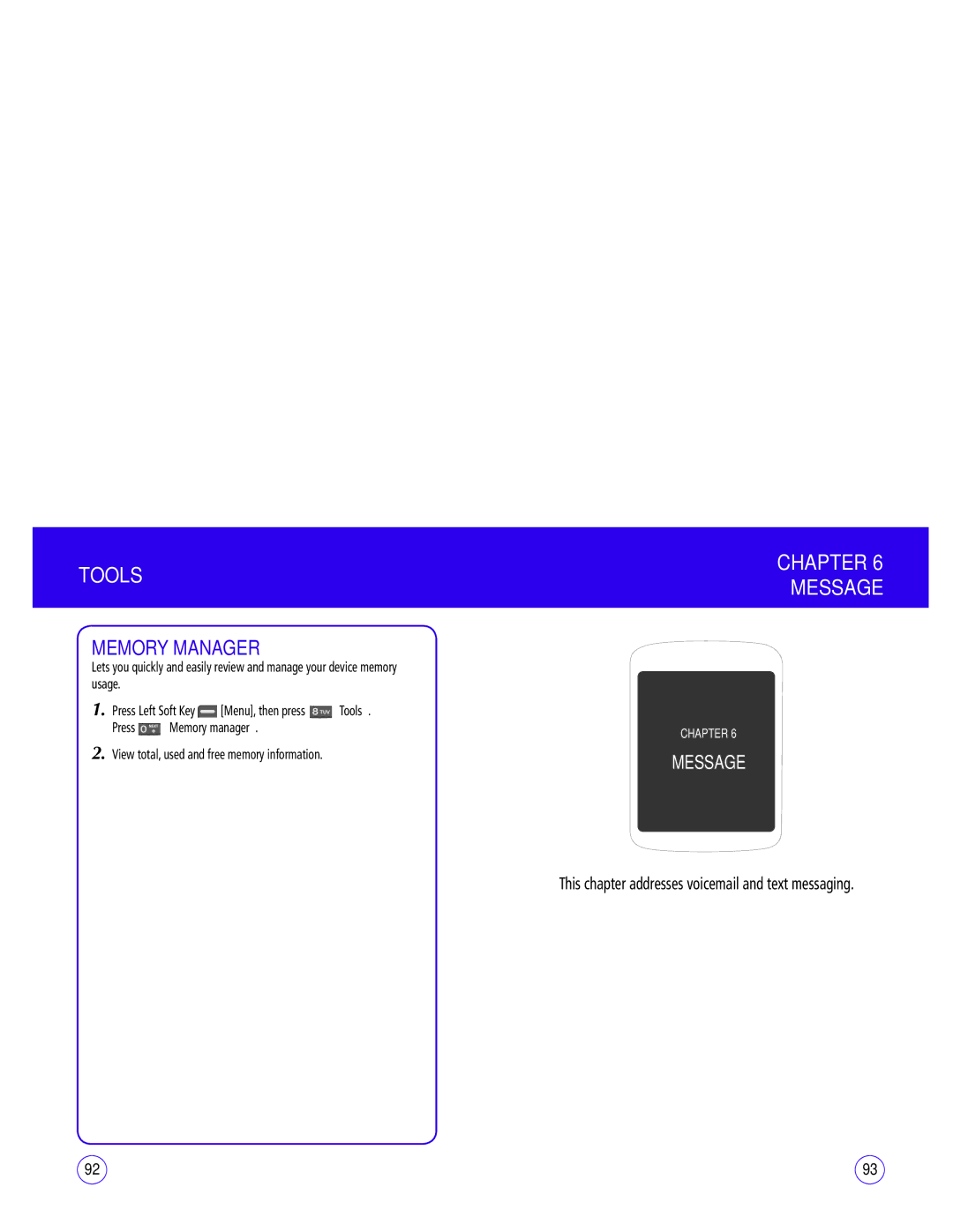 UTStarcom CDM1450 manual Chapter Message, Memory Manager 