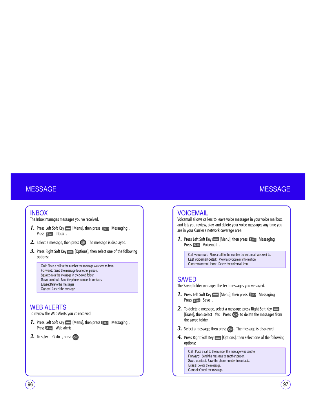 UTStarcom CDM1450 manual Inbox, WEB Alerts, Voicemail, Saved 