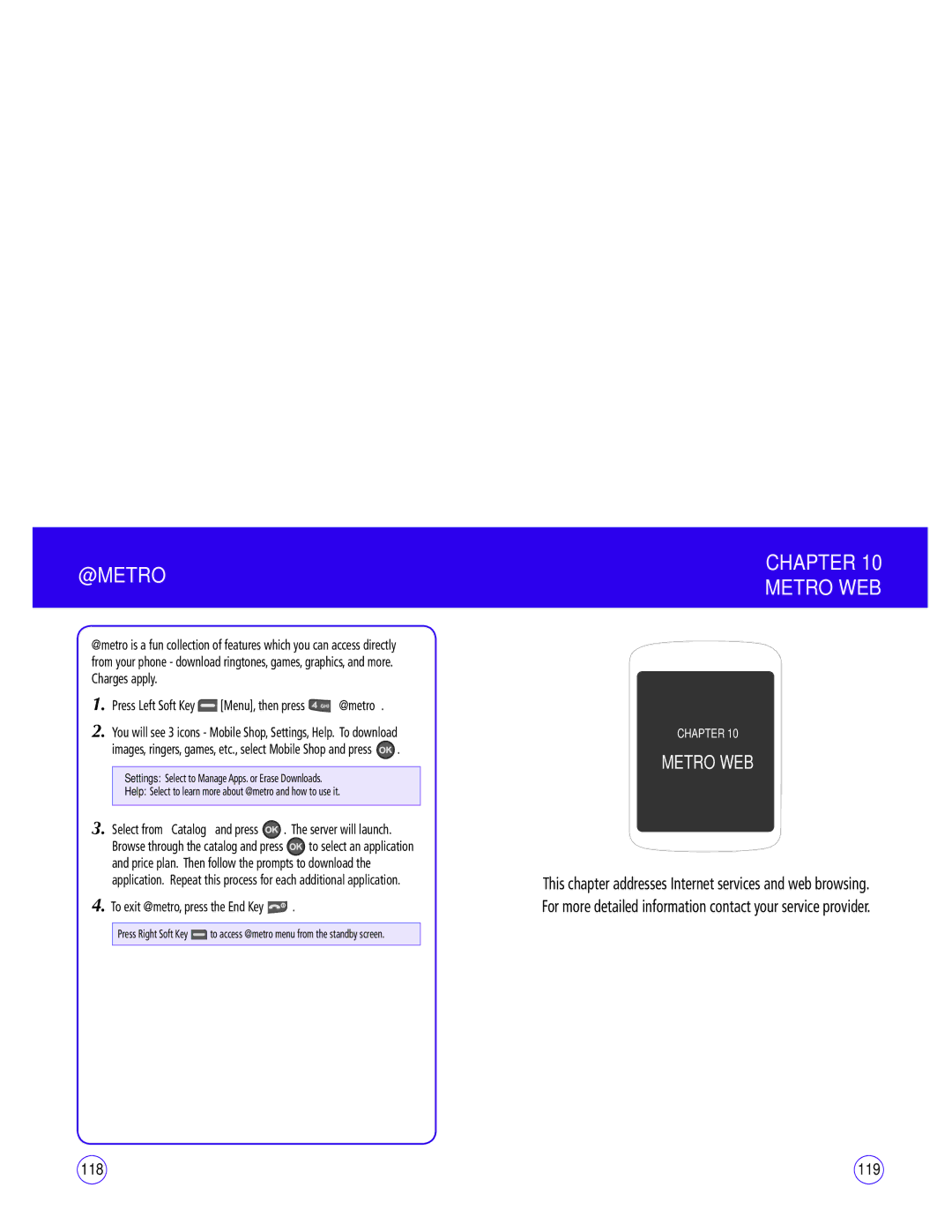 UTStarcom CDM1450 manual Chapter Metro WEB, 119, Select from Catalog and press . The server will launch 