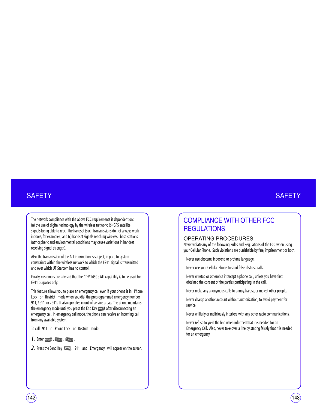 UTStarcom CDM1450 manual Compliance with Other FCC Regulations, Operating Procedures, 143 