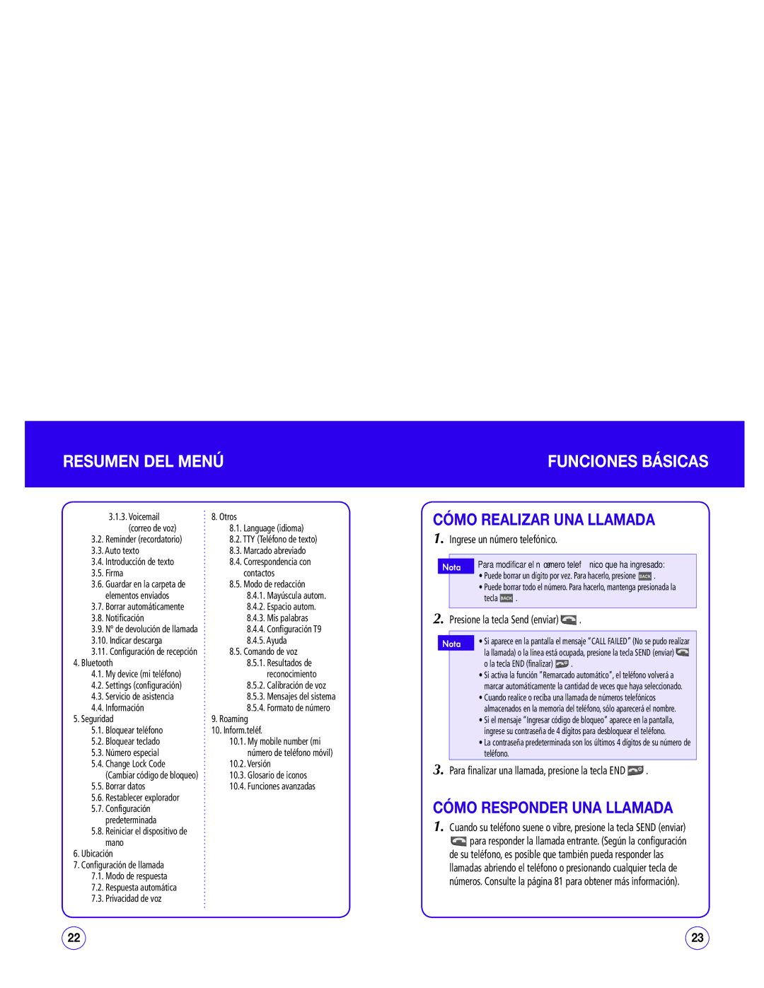 UTStarcom CDM1450 manual Resumen DEL Menú Funciones Básicas, Cómo Realizar UNA Llamada, Cómo Responder UNA Llamada 