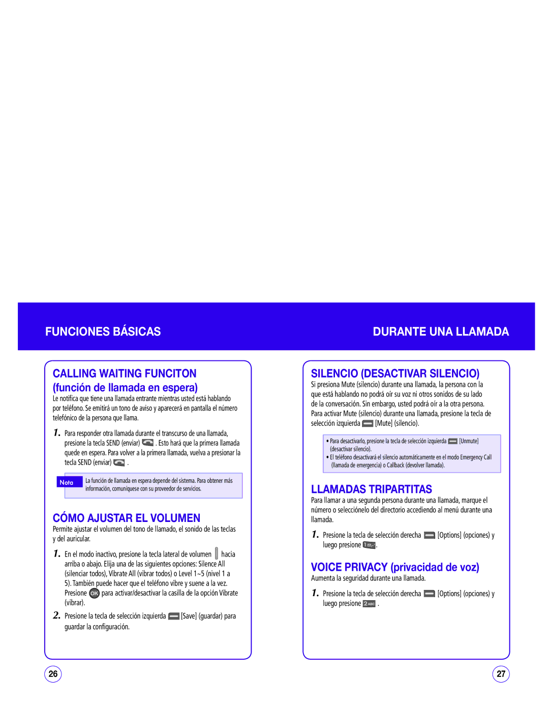 UTStarcom CDM1450 manual Durante UNA Llamada, Cómo Ajustar EL Volumen, Silencio Desactivar Silencio, Llamadas Tripartitas 