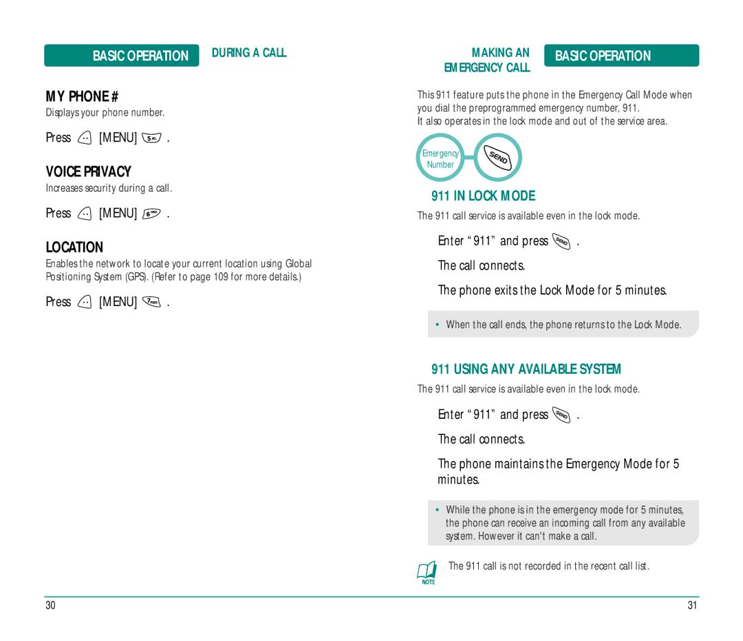 UTStarcom CDM8915 manual MY Phone #, Voice Privacy, Location, Lock Mode, Using ANY Available System 