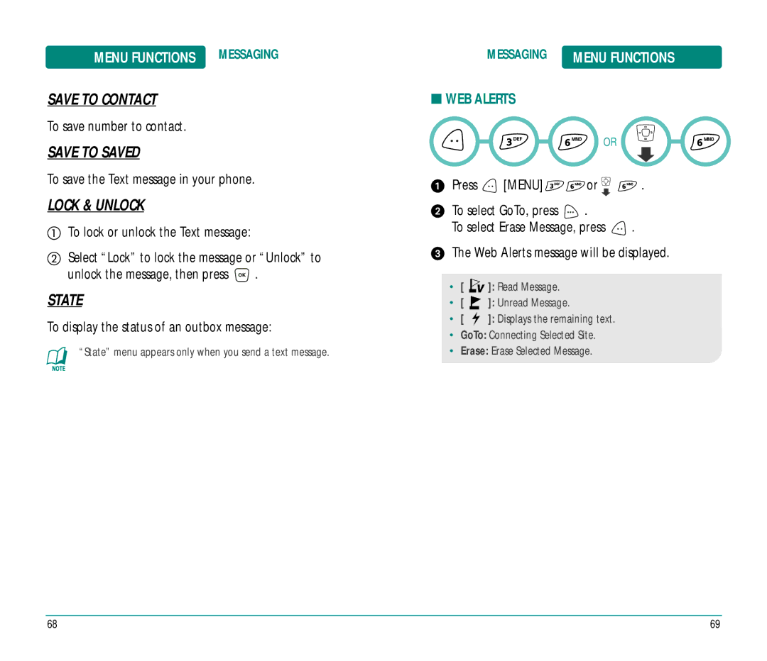 UTStarcom CDM8915 State, WEB Alerts, To display the status of an outbox message, Web Alerts message will be displayed 