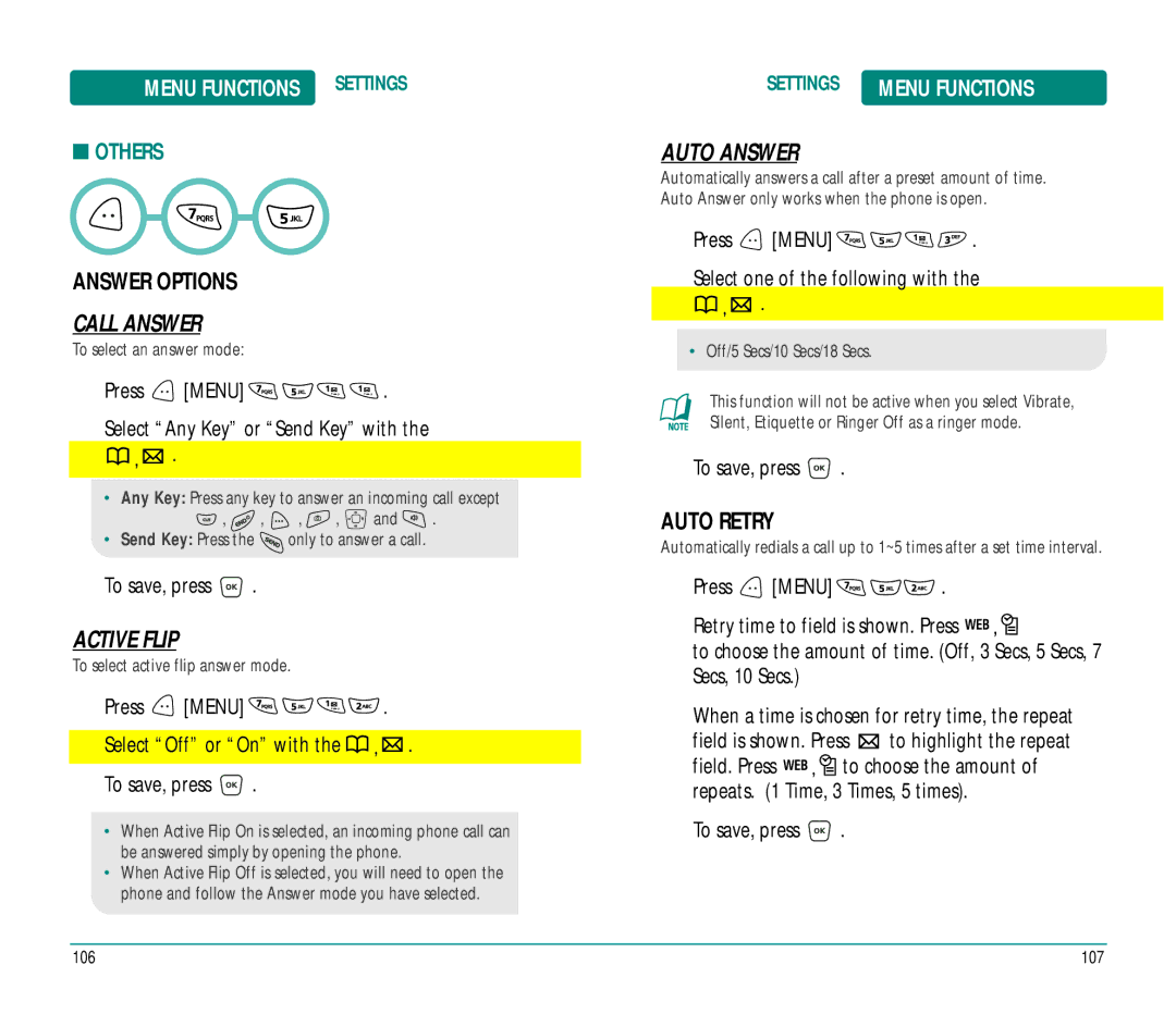 UTStarcom CDM8915 manual Answer Options, Call Answer, Active Flip, Auto Answer, Auto Retry 