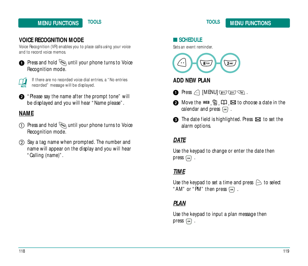 UTStarcom CDM8915 manual Date, Time, Plan 