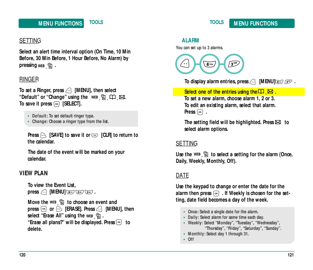 UTStarcom CDM8915 manual Setting, View Plan, Alarm 