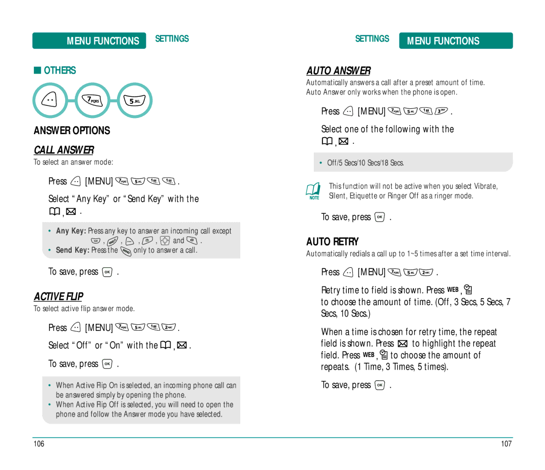 UTStarcom CDM89215 manual Answer Options, Call Answer, Active Flip, Auto Answer, Auto Retry 