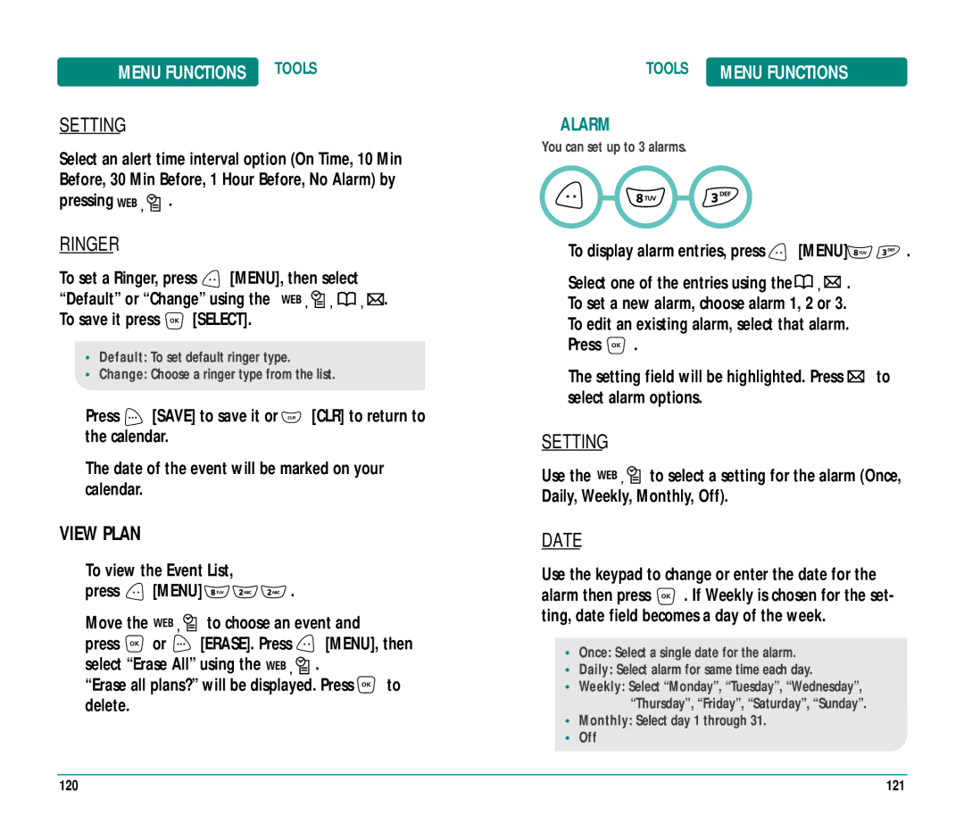 UTStarcom CDM89215 manual Setting, View Plan, Alarm 