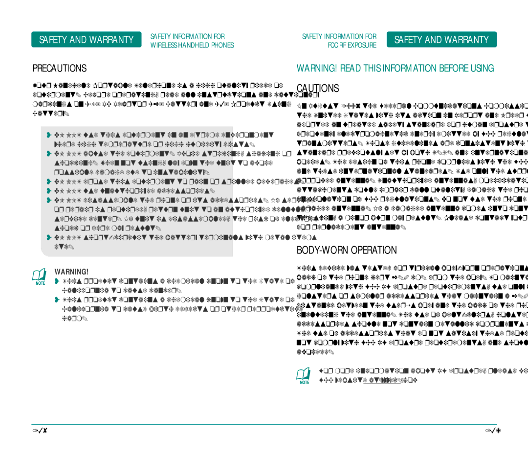 UTStarcom CDM89215 manual BODY-WORN Operation, Precautions 