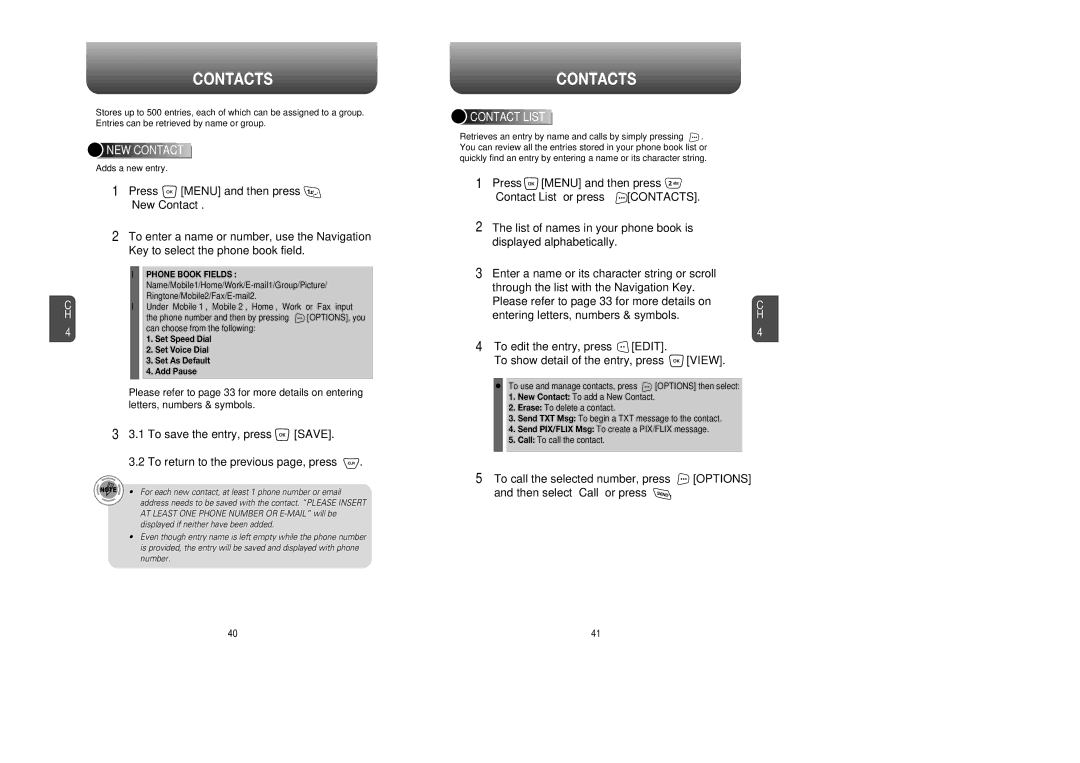 UTStarcom CDM8945 manual Contacts, NEW Contact, Contact List 