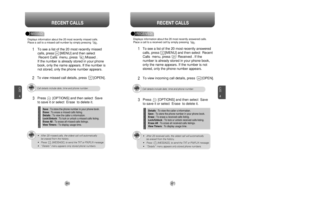 UTStarcom CDM8945 manual Recent Calls, Missed, Received 