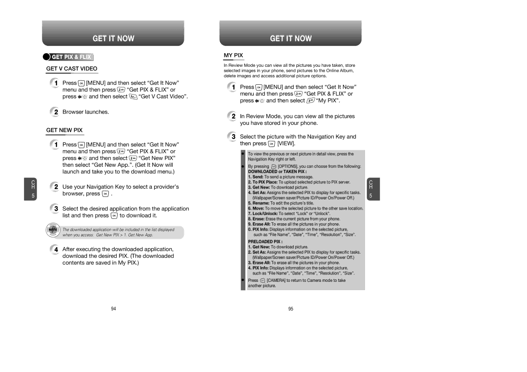 UTStarcom CDM8945 manual GET V Cast Video, Get New Pix, My Pix, GET PIX & Flix 
