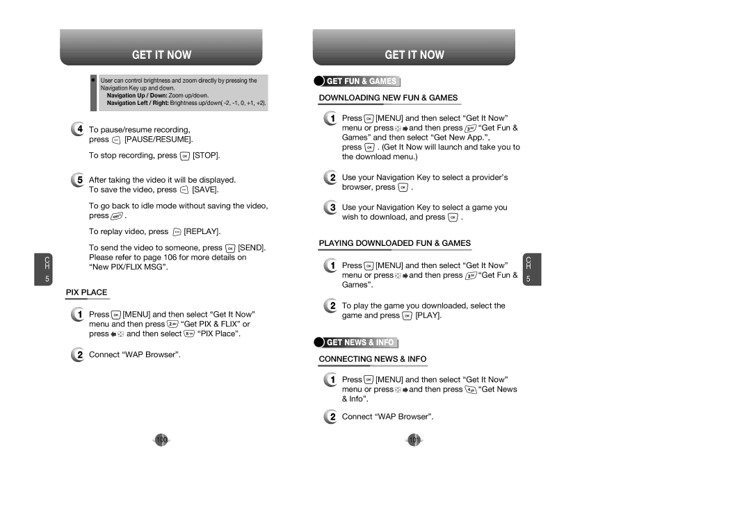 UTStarcom CDM8945 manual PIX Place, Downloading NEW FUN & Games, Playing Downloaded FUN & Games, Connecting News & Info 