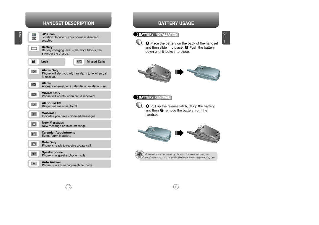 UTStarcom CDM8945 manual Battery Usage, Battery Removal 