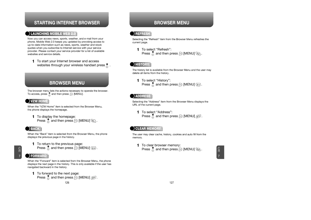 UTStarcom CDM8945 manual Starting Internet Browser, Browser Menu 