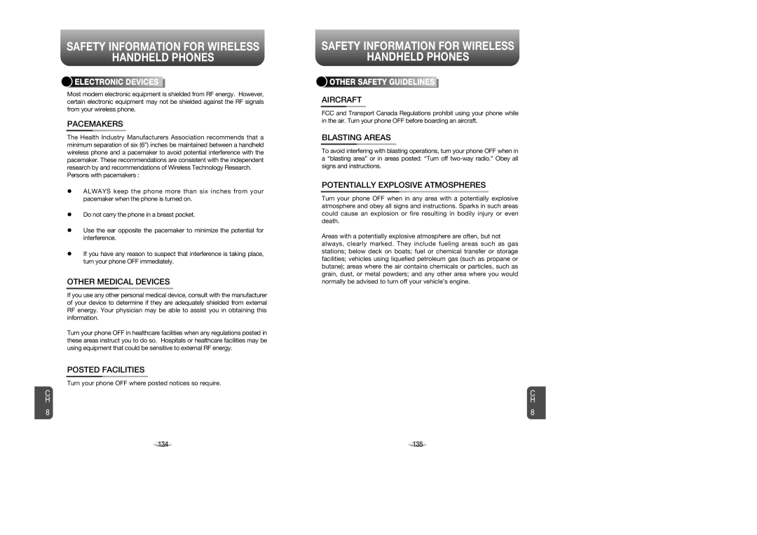 UTStarcom CDM8945 manual Pacemakers, Other Medical Devices, Posted Facilities, Aircraft, Blasting Areas 