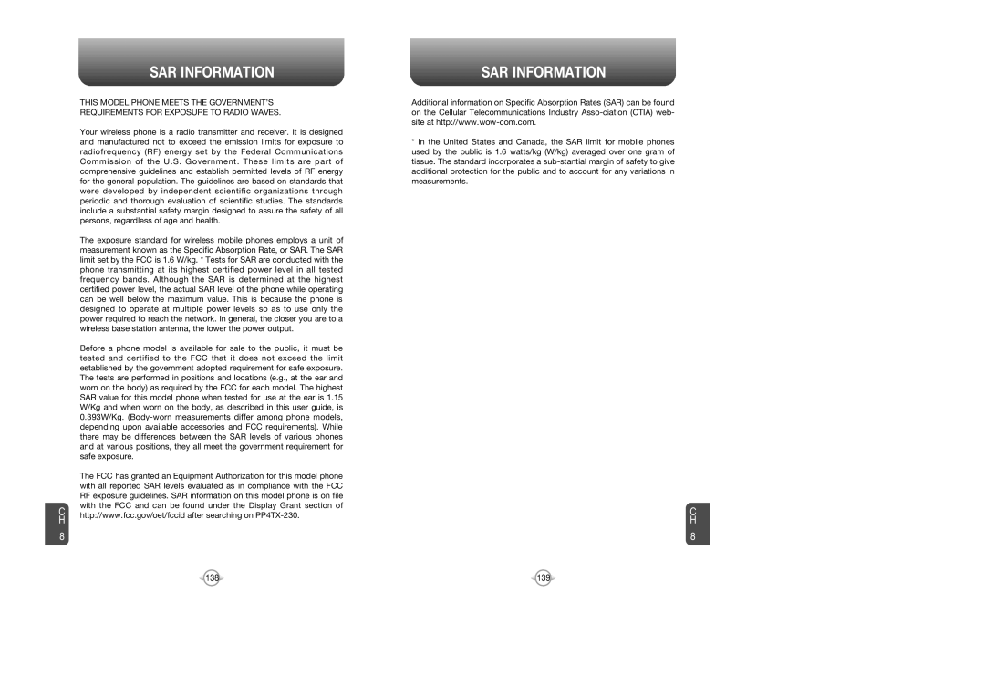 UTStarcom CDM8945 manual SAR Information 