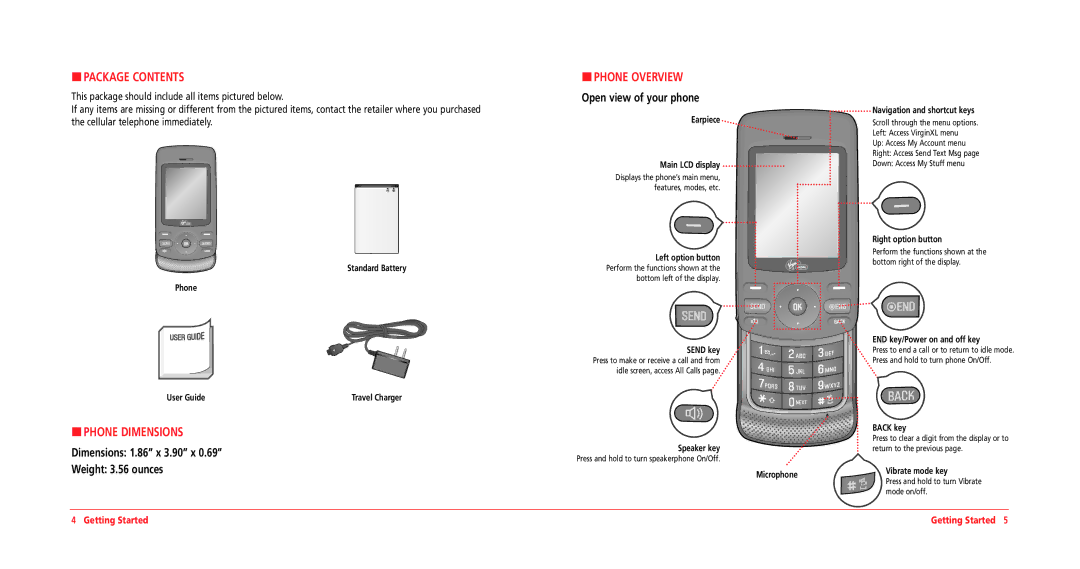 UTStarcom CDM8964VM manual Package Contents, Phone Dimensions, Phone Overview 