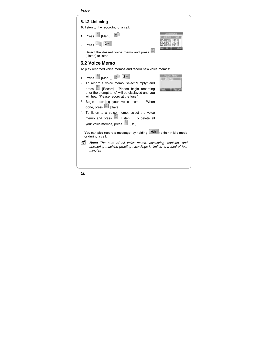 UTStarcom Handset warranty Voice Memo, Listening 