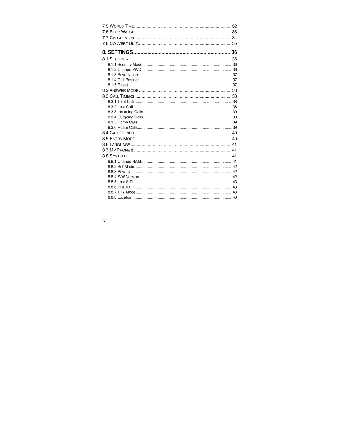 UTStarcom Handset warranty Settings, Caller Info Entry Mode Language 