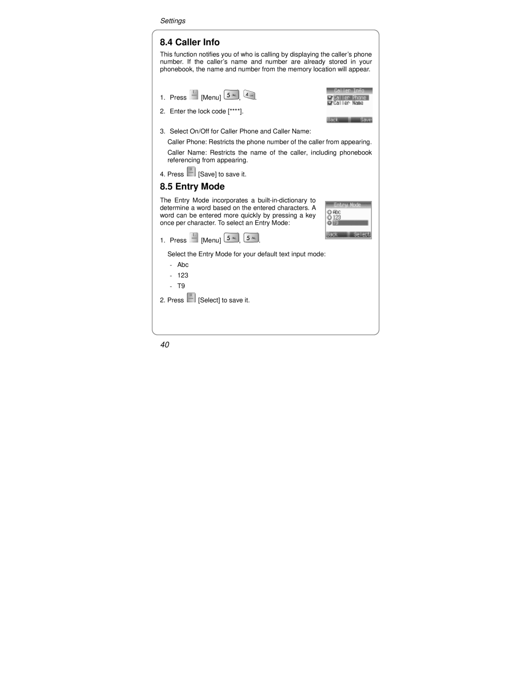 UTStarcom Handset warranty Caller Info, Entry Mode 