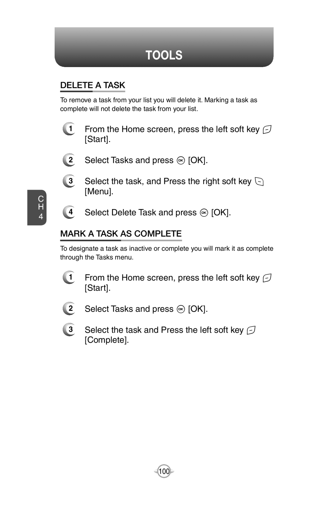 UTStarcom PN-820 user manual Menu, Select Delete Task and press O OK, Tools, Delete A Task 