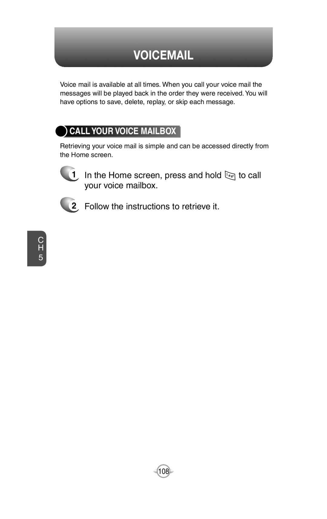 UTStarcom PN-820 user manual Voicemail, Call Your Voice Mailbox 
