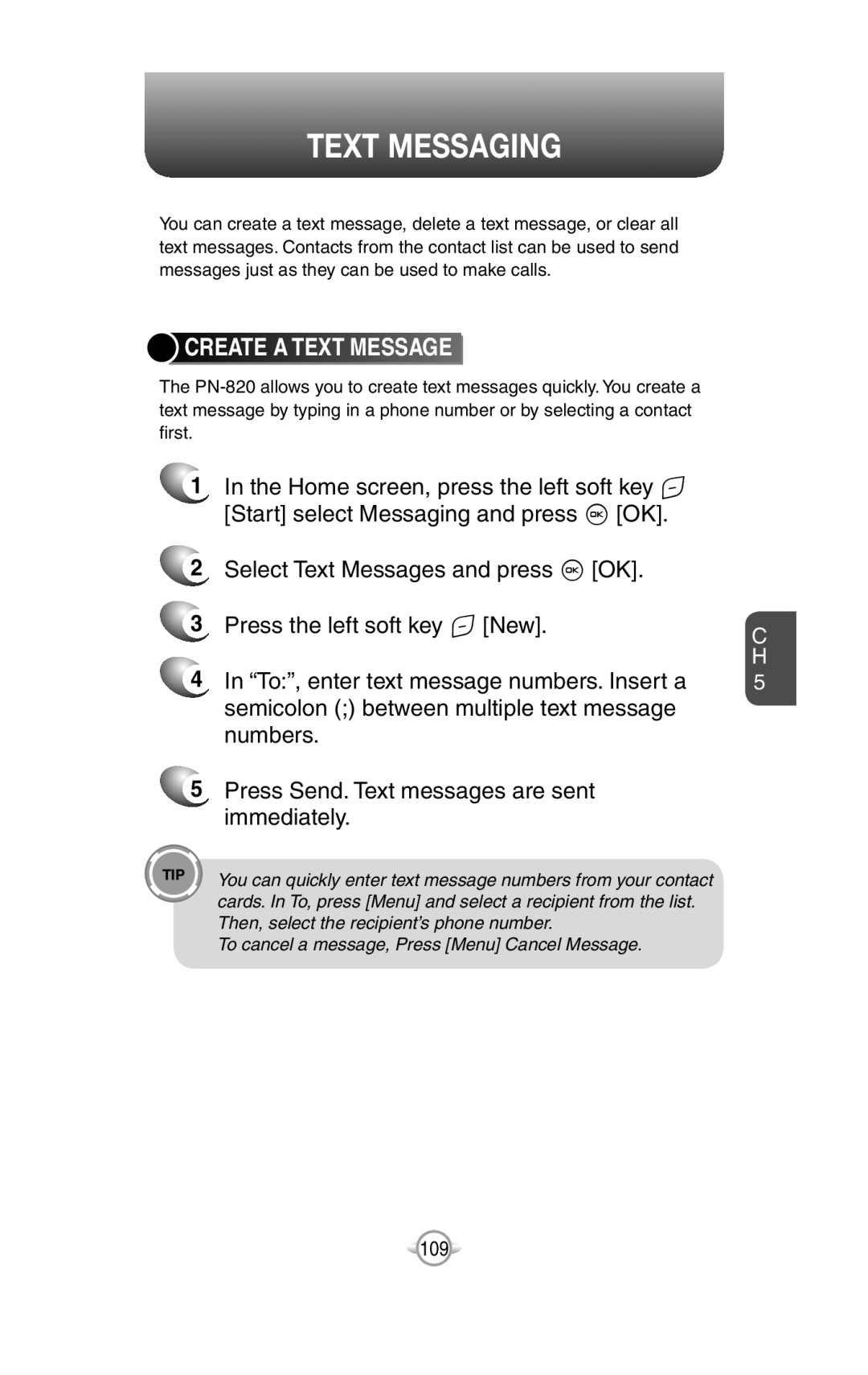 UTStarcom PN-820 user manual Text Messaging, Create A Text Message 