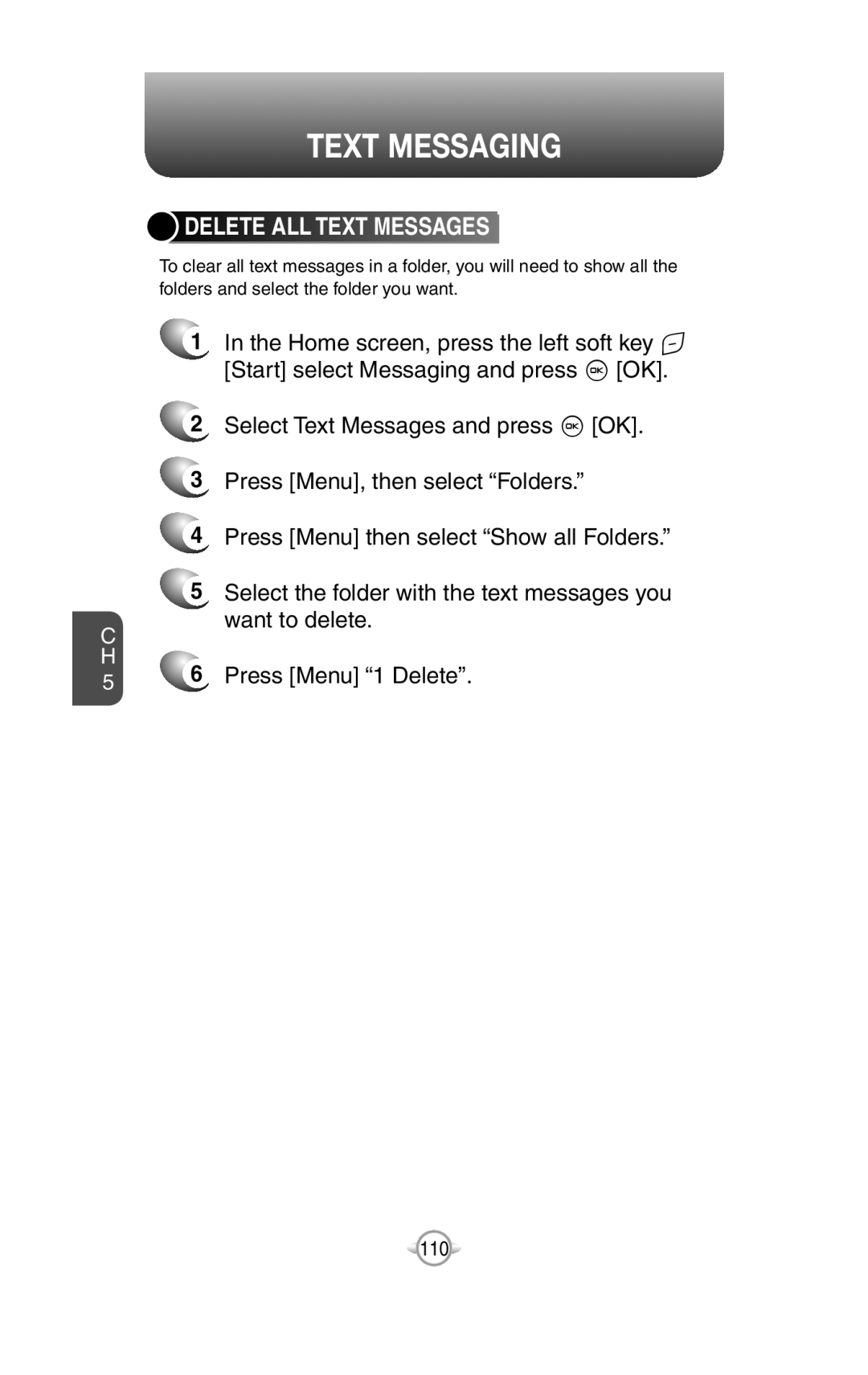 UTStarcom PN-820 user manual Delete All Text Messages, want to delete, Press Menu “1 Delete”, Text Messaging 