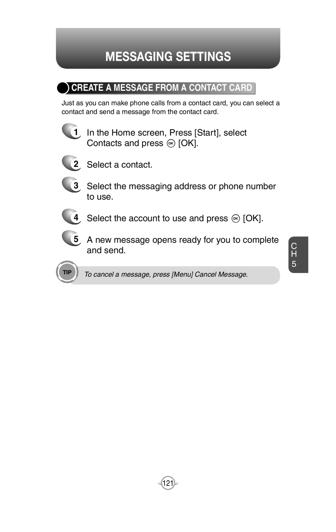 UTStarcom PN-820 user manual Create A Message From A Contact Card, Messaging Settings 