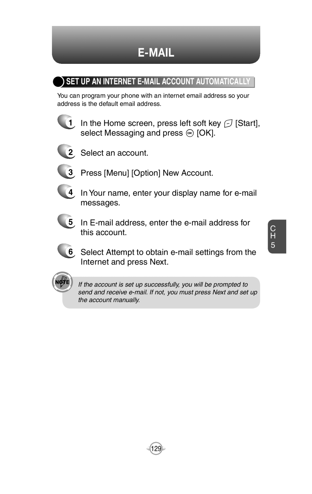 UTStarcom PN-820 user manual E-Mail, 2Select an account 3Press Menu Option New Account 