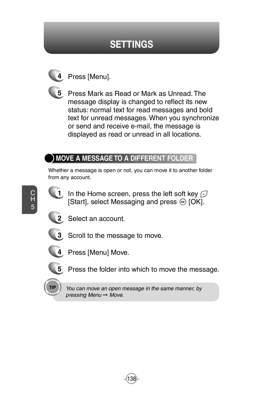 UTStarcom PN-820 user manual Move A Message To A Different Folder, Settings 