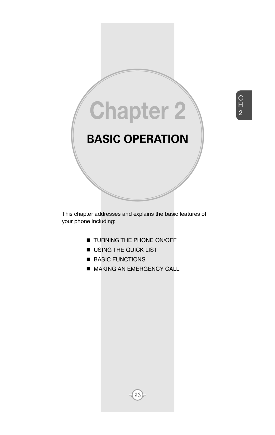 UTStarcom PN-820 user manual Basic Operation, Chapter, Turning The Phone On/Off Using The Quick List 