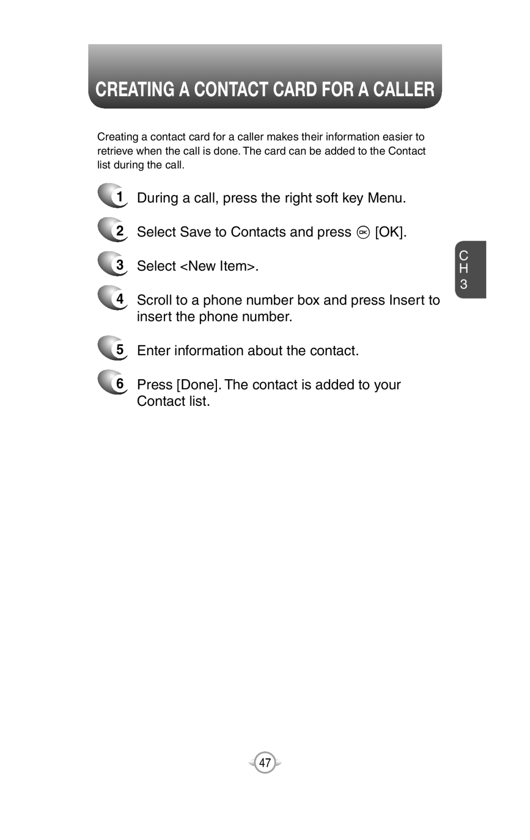 UTStarcom PN-820 user manual Creating A Contact Card For A Caller 