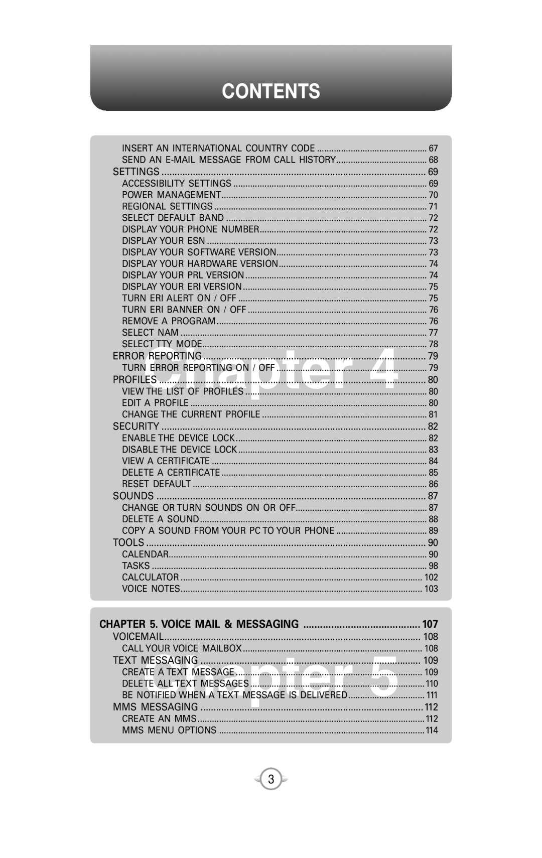 UTStarcom PN-820 user manual VIEWChapter, MMS Chapter, Contents, Voice Mail & Messaging 