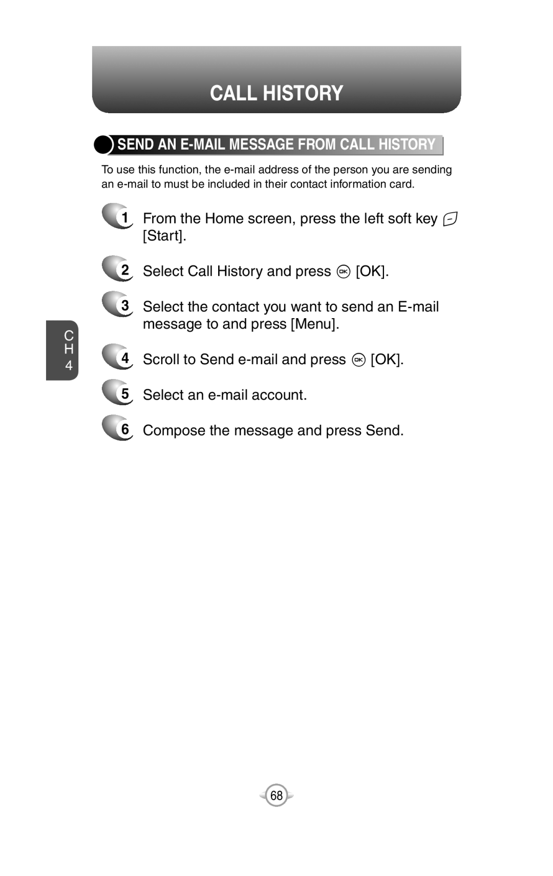 UTStarcom PN-820 user manual Send An E-Mailmessage From Call History 
