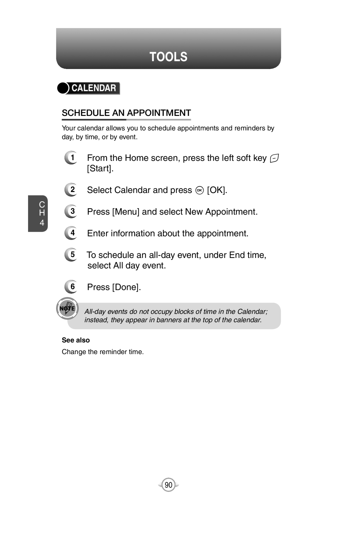 UTStarcom PN-820 user manual Tools, Calendar 